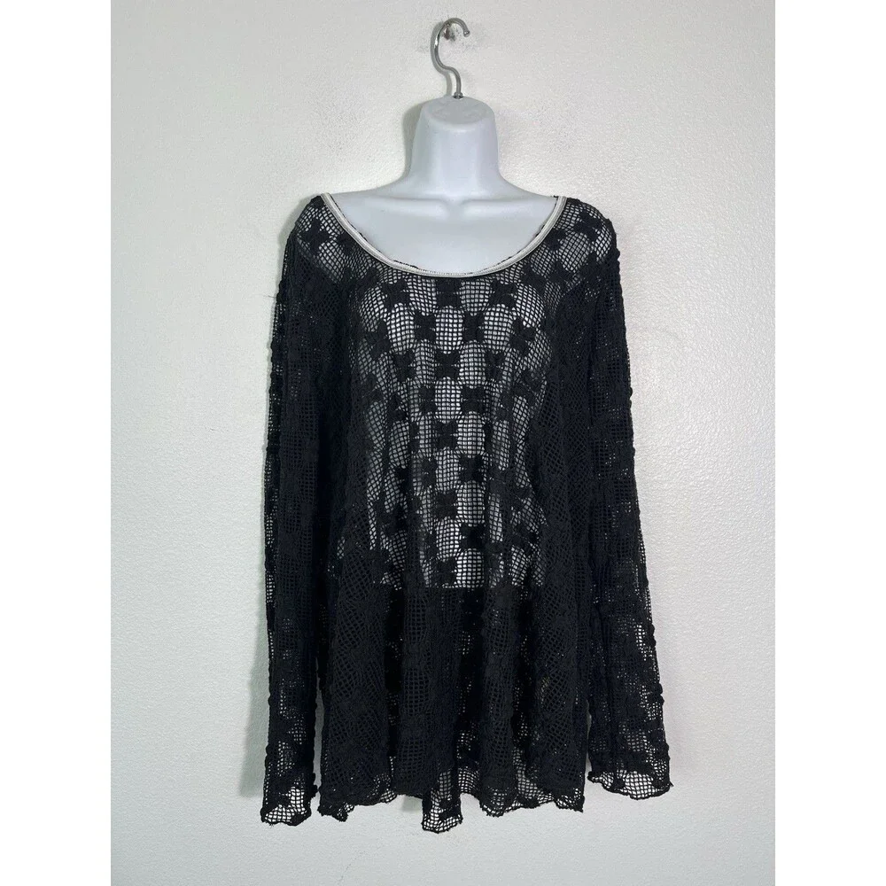 NEW Free People Grady Lace Crochet-Style Top, Black Whimsigoth Fairy Large Goth